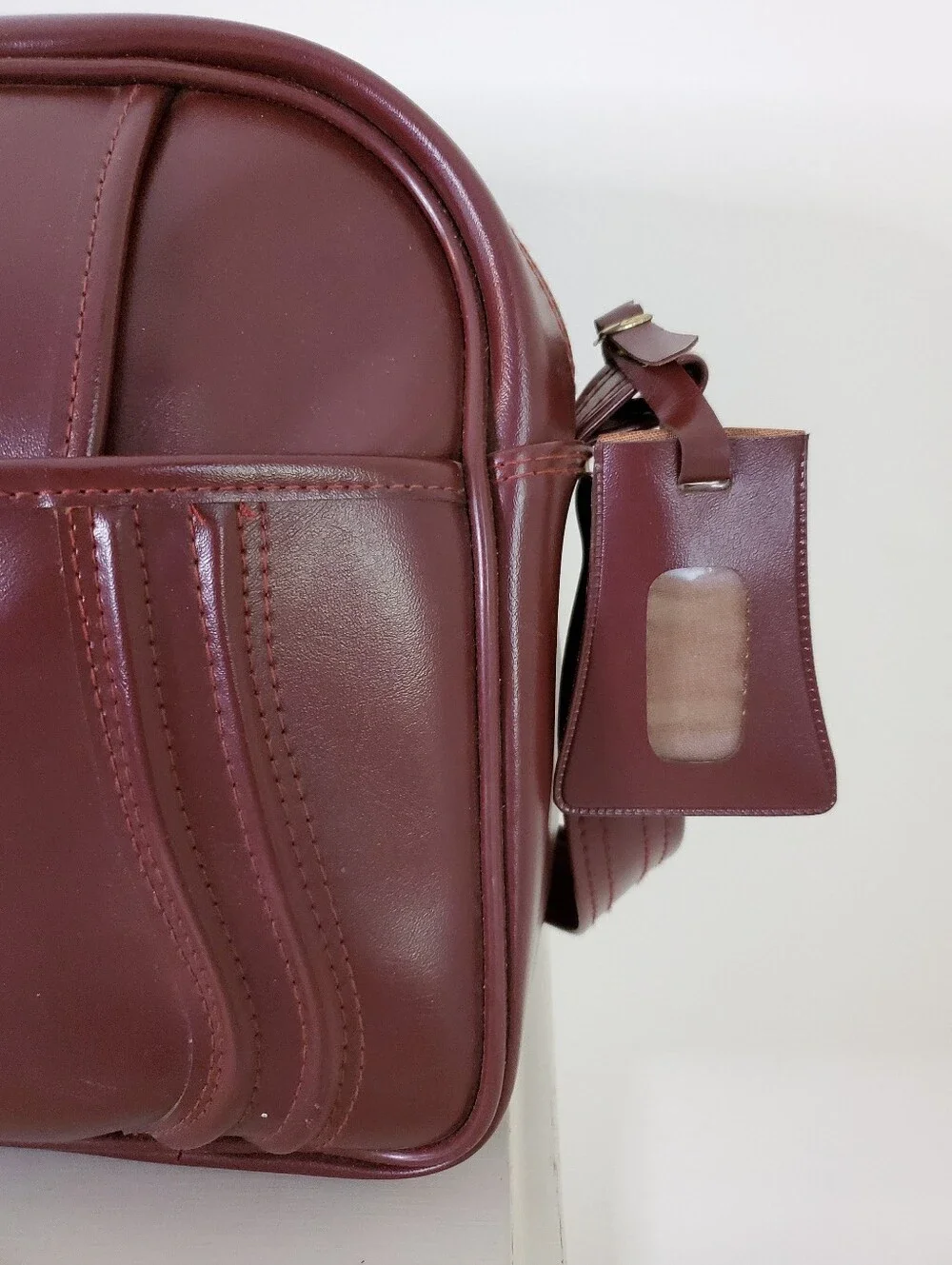 90s Vintage Luggage Gallery Maroon Burgundy Vinyl Faux Leather Weekender Bag